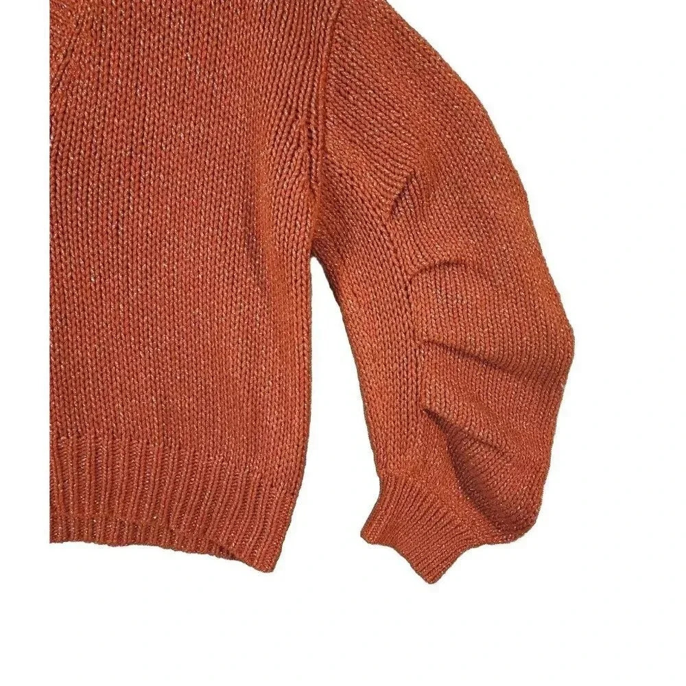 New $345 Ulla Johnson Lina V-Neck Chunky Knit Sweater Coral Metallic Size Large - Picture 6 of 11